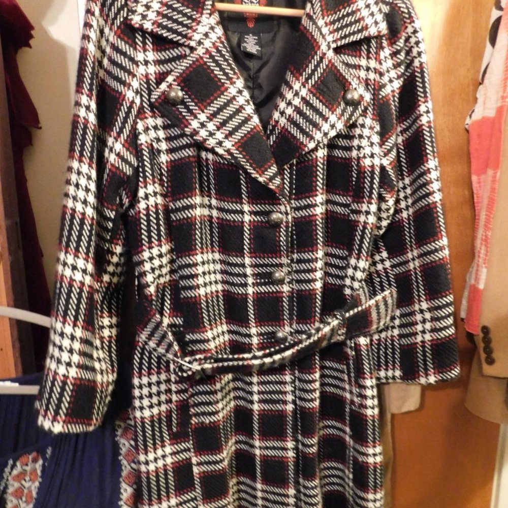 BB Dakota Wool Plaid Button Up Belted Coat